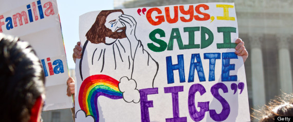 A supporter of gay marriage holds a sign during the DOMA and Proposition 8 hearing at the Supreme Court in March 2013